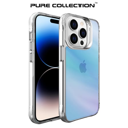 Bix iPhone 14 Pro Max Pure Rainbow Renk Geçişli Şeffaf Kılıf Çizilmeye Dayanıklı Darbe Emici Mavi