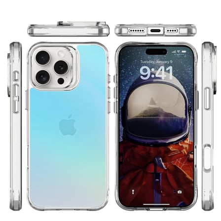 Bix iPhone 16 Pro Pure Rainbow Renk Geçişli Şeffaf Kılıf Çizilmeye Dayanıklı Darbe Emici Mavi