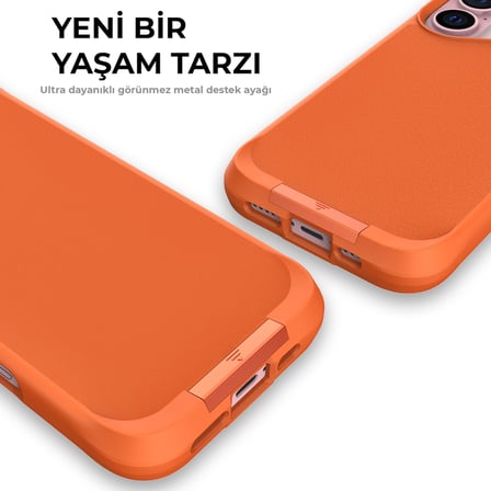 Bix iPhone 16 Plus Vortex MagSafe Kılıf Stand Özellikli 3X Korumalı Mikro Fiber İç Yüzey Turuncu