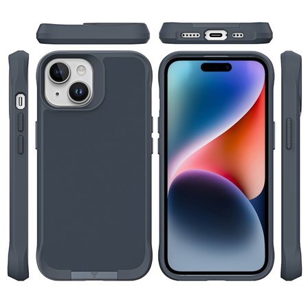 Bix iPhone 14 Plus / 15 Plus Vortex MagSafe Kılıf Stand Özellikli 3X Korumalı Mikro Fiber İç Yüzey Gri Mavi