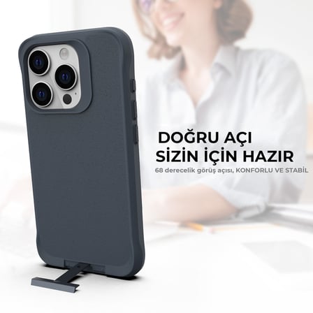 Bix iPhone 14 Pro Vortex MagSafe Kılıf Stand Özellikli 3X Korumalı Mikro Fiber İç Yüzey Gri Mavi