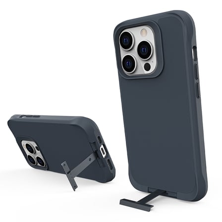 Bix iPhone 14 Pro Max Vortex MagSafe Kılıf Stand Özellikli 3X Korumalı Mikro Fiber İç Yüzey Gri Mavi