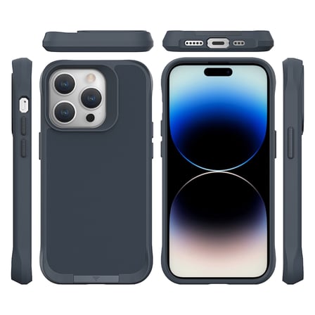 Bix iPhone 14 Pro Max Vortex MagSafe Kılıf Stand Özellikli 3X Korumalı Mikro Fiber İç Yüzey Gri Mavi