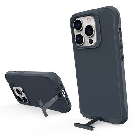 Bix iPhone 15 Pro Max Vortex MagSafe Kılıf Stand Özellikli 3X Korumalı Mikro Fiber İç Yüzey Gri Mavi