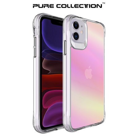 Bix iPhone 11 Pure Rainbow Renk Geçişli Şeffaf Kılıf Çizilmeye Dayanıklı Darbe Emici Parmak İzi Önleyici Pembe