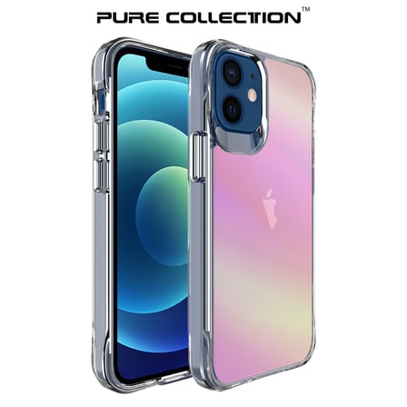Bix iPhone 12 Pure Rainbow Renk Geçişli Şeffaf Kılıf Çizilmeye Dayanıklı Darbe Emici Parmak İzi Önleyici Pembe