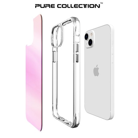 Bix iPhone 13 / 14 Pure Rainbow Renk Geçişli Şeffaf Kılıf Çizilmeye Dayanıklı Darbe Emici Parmak İzi Önleyici Pembe