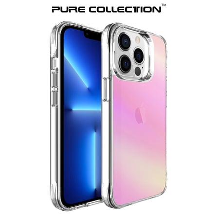 Bix iPhone 13 Pro Max Pure Rainbow Renk Geçişli Şeffaf Kılıf Çizilmeye Dayanıklı Darbe Emici Parmak İzi Önleyici Pembe