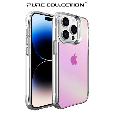 Bix iPhone 14 Pro Pure Rainbow Renk Geçişli Şeffaf Kılıf Çizilmeye Dayanıklı Darbe Emici Pembe
