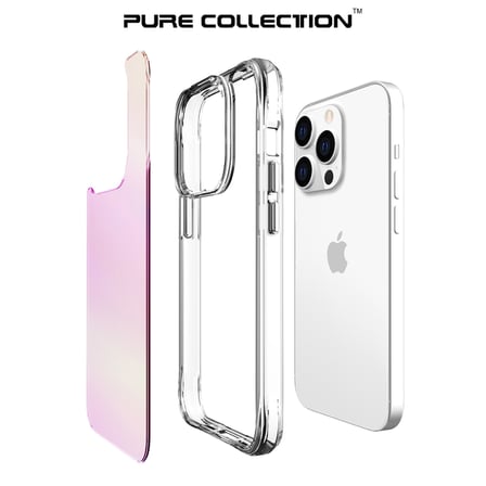 Bix iPhone 14 Pro Pure Rainbow Renk Geçişli Şeffaf Kılıf Çizilmeye Dayanıklı Darbe Emici Pembe