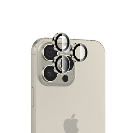 Bix iPhone 15 Pro / 15 Pro Max Lens Koruyucu Kamera Lensi 9H Gerçek Cam Crystal AR+AF Doğal Titanyum