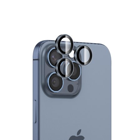 Bix iPhone 15 Pro / 15 Pro Max Lens Koruyucu Kamera Lensi 9H Gerçek Cam Crystal AR+AF Mavi Titanyum
