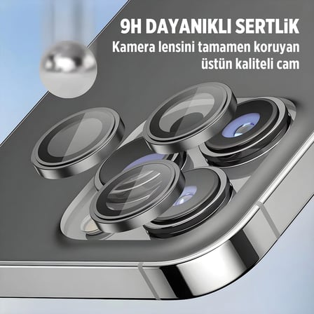 Bix iPhone 15 Pro / 15 Pro Max Lens Koruyucu Kamera Lensi 9H Gerçek Cam Crystal AR+AF Mavi Titanyum