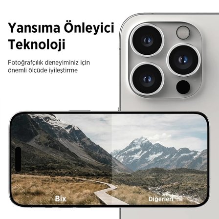 Bix iPhone 16 Pro / 16 Pro Max Safir Lens Koruyucu 3D Kamera Camı 9H Premium Lens Kapağı Beyaz Titanyum