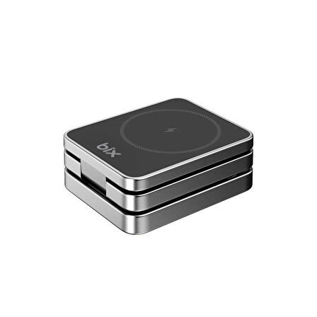 Bix BXMW7 3’ü 1 15W Kablosuz MagSafe Şarj Cihazı Katlanabilir Telefon TWS Kulaklık ve Akıllı Saat Uyumlu Magsafe