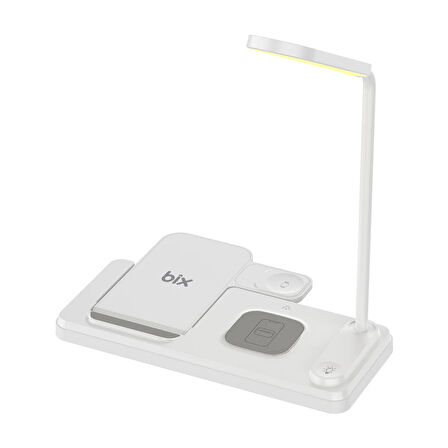 Bix BXMW8 3’ü 1 15W Kablosuz MagSafe Şarj Standı Telefon TWS Kulaklık Akıllı Saat iPhone AirPods Apple Watch Uyumlu LED Lambalı