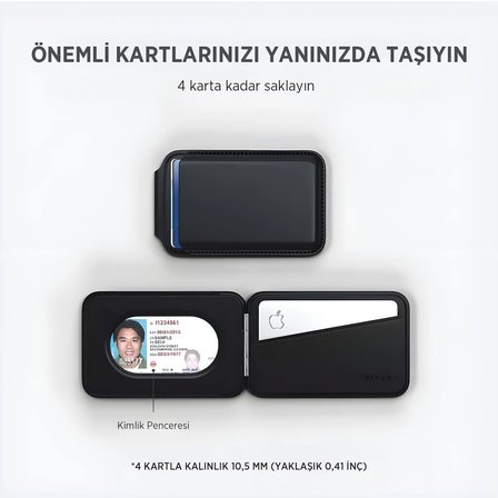 Bix TMW2 iPhone MagSafe Manyetik Deri Kartlık Katlanabilir Standlı Cüzdan Siyah