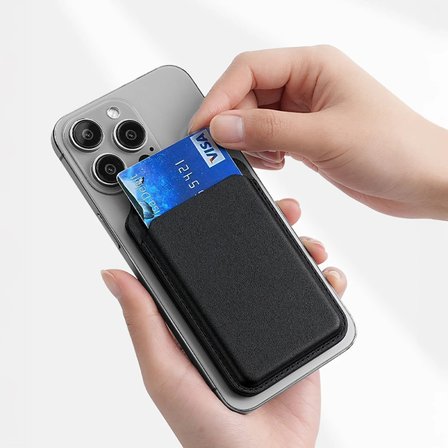 Bix TMW2 iPhone MagSafe Manyetik Deri Kartlık Katlanabilir Standlı Cüzdan Siyah