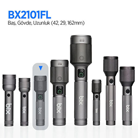 Bix BX2101FL 30W LED 690 Metre Uzun Menzilli Şarjlı El Feneri 1450 Lümen Güç Göstergeli Zoom Özellikli Işıklı Kamp Feneri 