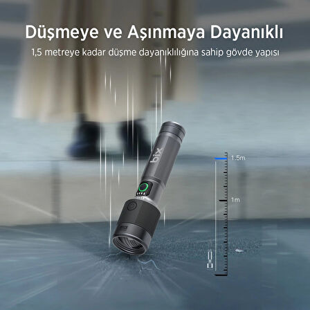 Bix BX2101FL 30W LED 690 Metre Uzun Menzilli Şarjlı El Feneri 1450 Lümen Güç Göstergeli Zoom Özellikli Işıklı Kamp Feneri 