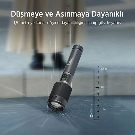 Bix BX5102FL 60W LED 1000 Metre Uzun Menzilli Şarjlı El Feneri 3000 Lümen Çok Modlu Işıklı Kamp Feneri 