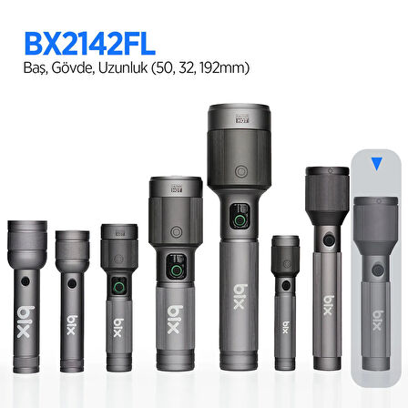 Bix BX2142FL 24W LED 900 Metre Uzun Menzilli Şarjlı El Feneri 1000 Lümen Güç Göstergeli Zoom Özellikli Işıklı Kamp Feneri 