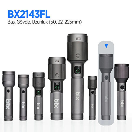 Bix BX2143FL 24W LED 950 Metre Uzun Menzilli Şarjlı El Feneri 1100 Lümen Güç Göstergeli Zoom Özellikli Işıklı Kamp Feneri 