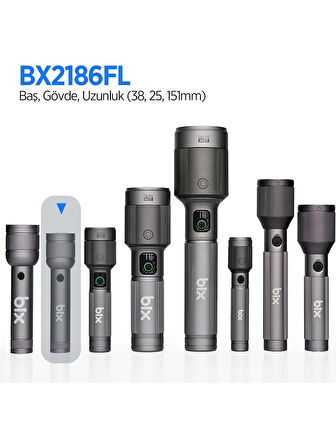 Bix BX2186FL 3W LED 300 Metre Uzun Menzilli Şarjlı El Feneri 910 Lümen Çok Modlu Işıklı Kamp Feneri 