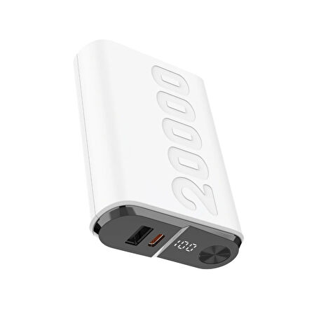 Bix TPB24 20000mAh PD 20W USB-C USB-A QC 3.0 22.5W Süper Hızlı Şarj Destekli Dijital Ekranlı Mini Powerbank Beyaz