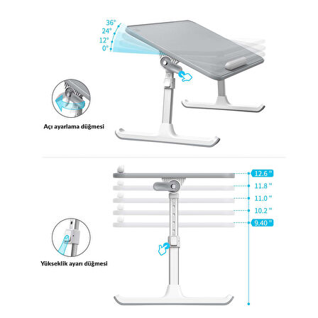 Bix Saiji AL30 Ayarlanabilir Laptop Standı Ergonomik Tasarım 17 İnç Uyumlu Taşınabilir Masa Gri