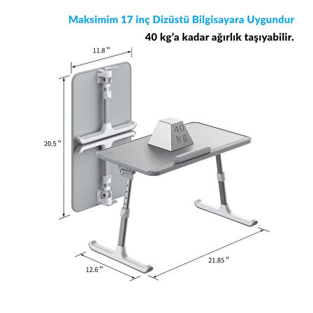 Bix Saiji AL30 Ayarlanabilir Laptop Standı Ergonomik Tasarım 17 İnç Uyumlu Taşınabilir Masa Gri