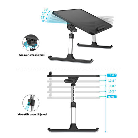 Bix Saiji AL30 Ayarlanabilir Laptop Standı Ergonomik Tasarım 17 İnç Uyumlu Taşınabilir Masa Siyah