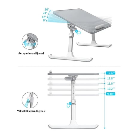 Bix Saiji AL33 Yükseklik ve Açı Ayarlı Laptop Standı Ergonomik ve Katlanabilir Çalışma Masası Siyah