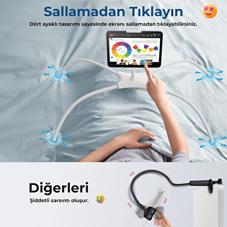 Bix Saiji Q2T Telefon Tablet Standı Yatak Masa Araba Kullanımı İçin Ayarlanabilir ve Dayanıklı Tasarım Beyaz