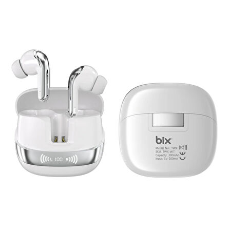 Bix TWX Soundcraft TWS Bluetooth 5.4 Kulak İçi Kulaklık Beyaz ANC ENC Gürültü Engelleme Dijital LED Ekranlı Beyaz