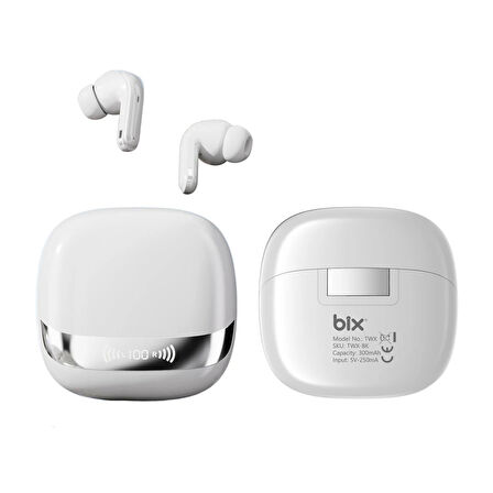 Bix TWX Soundcraft TWS Bluetooth 5.4 Kulak İçi Kulaklık Beyaz ANC ENC Gürültü Engelleme Dijital LED Ekranlı Beyaz