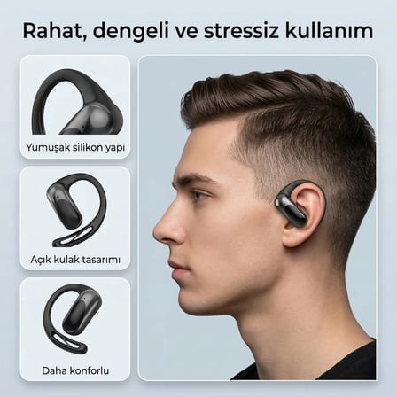 Bix OWS2 Bluetooth 5.4 Stereo Sesli IPX4 Sertifikalı Spor Koşu Fitness Ergonomik Kulak Kancalı Kablosuz Kulaklık Siyah