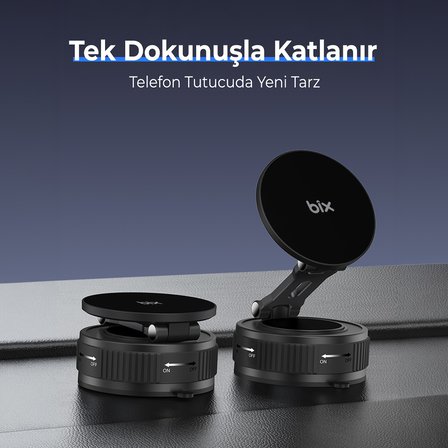 Bix BXCH11 360 Derece Dönebilen Vakumlu Manyetik Mıknatıslı Araç içi Telefon Tutucu Siyah