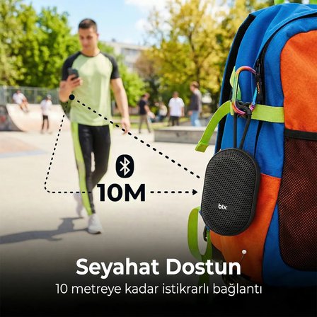 Bix BXWS01 Bluetooth 6.0 IPX4 Suya Dayanıklı 8W Taşınabilir Hoparlör MicroSD & USB Destekli Speaker Siyah