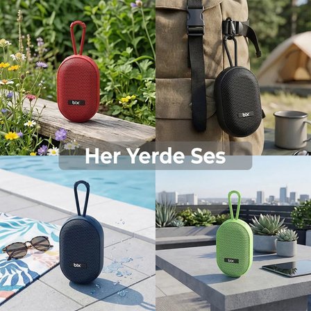 Bix BXWS01 Bluetooth 6.0 IPX4 Suya Dayanıklı 8W Taşınabilir Hoparlör MicroSD & USB Destekli Speaker Kırmızı
