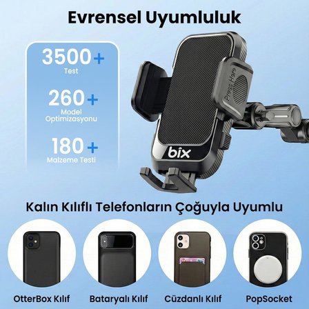 Bix BXCH15 Uzayabilen Ayarlanabilir Cam Torpido Ön Panel Uyumlu Çok Fonksiyonlu Vantuzlu Araç İçi Telefon Tutucu