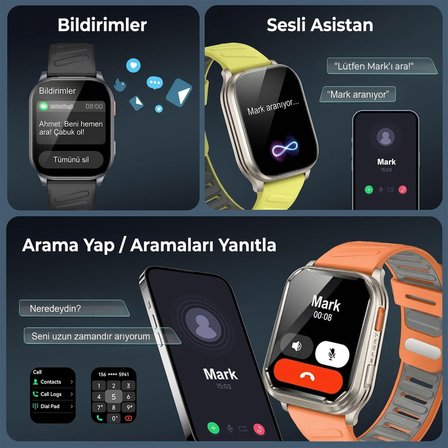 Bix TSW4 47mm Ultra İnce 2.04” AMOLED Ekranlı Akıllı Saat – Dahili LED Fenerli, Bluetooth Aramalı, Nabız & SpO₂ Ölçer, iOS ve Android Uyumlu Siyah
