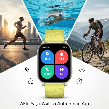 Bix TSW4 47mm Ultra İnce 2.04” AMOLED Ekranlı Akıllı Saat – Dahili LED Fenerli, Bluetooth Aramalı, Nabız & SpO₂ Ölçer, iOS ve Android Uyumlu Siyah