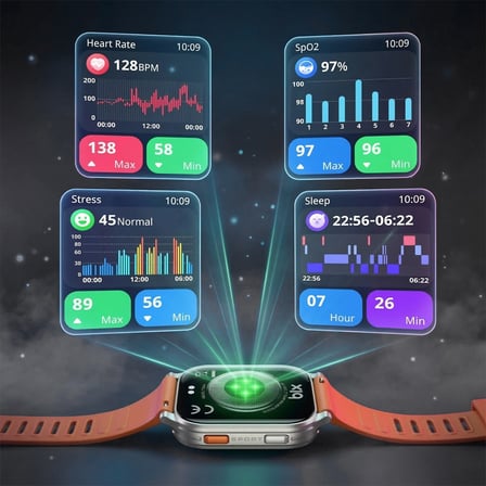 Bix TSW4 47mm Ultra İnce 2.04” AMOLED Ekranlı Akıllı Saat – Dahili LED Fenerli, Bluetooth Aramalı, Nabız & SpO₂ Ölçer, iOS ve Android Uyumlu Siyah
