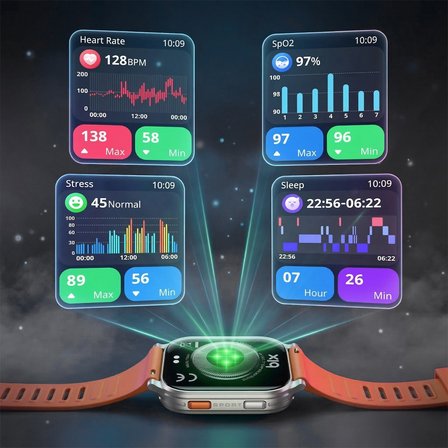 Bix TSW4 47mm Ultra İnce 2.04” AMOLED Ekranlı Akıllı Saat – Dahili LED Fenerli, Bluetooth Aramalı, Nabız & SpO₂ Ölçer, iOS ve Android Uyumlu Yeşil