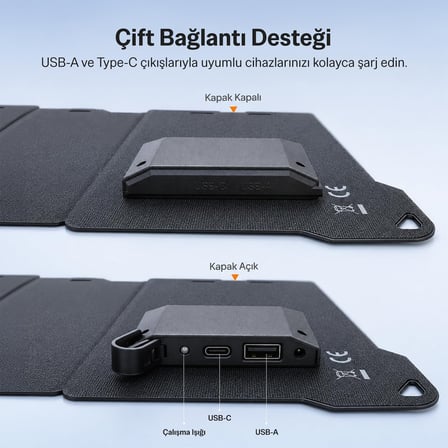 Bix 25W Katlanabilir Taşınabilir Solar Şarj Paneli IP67 Korumalı USB-A ve USB-C Çıkışlı Kamp Karavan Outdoor İçin Güneş Paneli