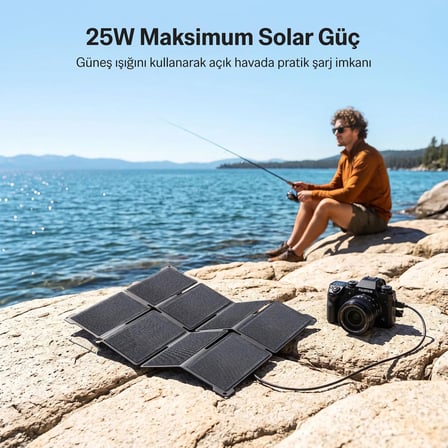 Bix 25W Katlanabilir Taşınabilir Solar Şarj Paneli IP67 Korumalı USB-A ve USB-C Çıkışlı Kamp Karavan Outdoor İçin Güneş Paneli