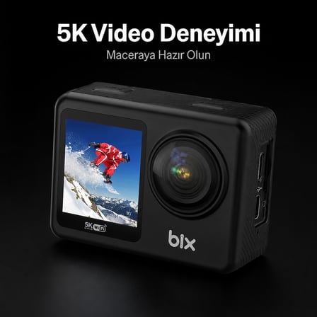 Bix Nexa Dual 5K 30FPS 50MP Wi-Fi Dokunmatik Ekran EIS Özellikli Su Geçirmez Aksiyon Kamerası Motosiklet Bisiklet Kask ve Vlog Kamerası