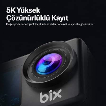 Bix Nexa Dual 5K 30FPS 50MP Wi-Fi Dokunmatik Ekran EIS Özellikli Su Geçirmez Aksiyon Kamerası Motosiklet Bisiklet Kask ve Vlog Kamerası