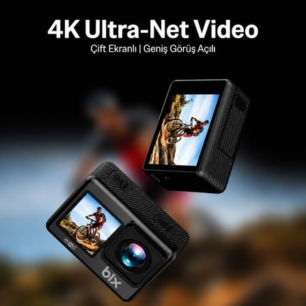 Bix Pulse Dual 4K 30FPS 20MP Wi-Fi Aksiyon Kamerası Dokunmatik Ekran Su Geçirmez Bisiklet Motosiklet Kask Su Altı ve Vlog Kamerası